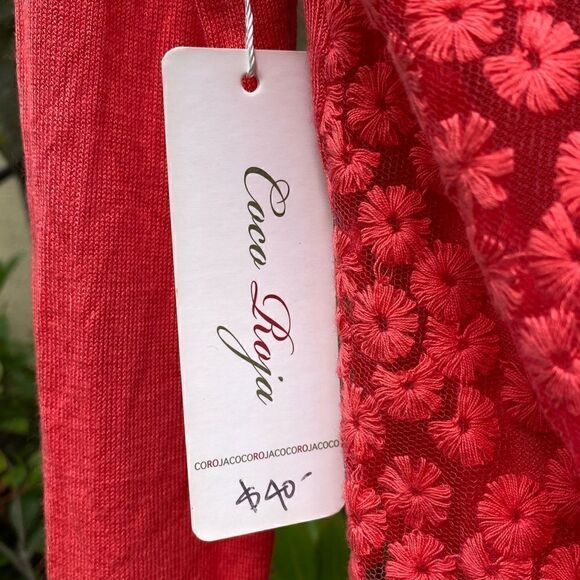 đ§„COCO ROJA SWEATER/CARDIGAN Sz S beautifulâsoftâredâw/âfloralâlace.âNWT - Picture 7 of 11